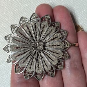 Elegant Silver Filigree Brooch Vintage